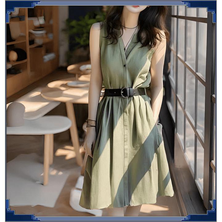 夏季军绿色连衣裙2025新款轻奢高级感遮肉显瘦今年流行的裙子女款