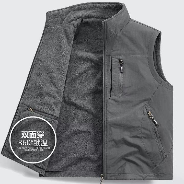 双面穿男士加绒马甲户外坎肩抓绒加厚防水保暖多口袋战术外套