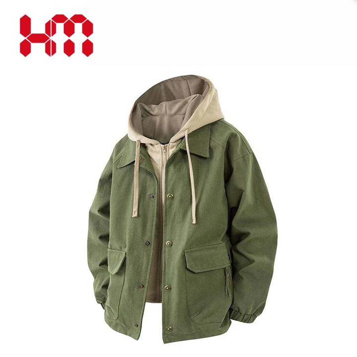 HM青少年潮牌宽松百搭假两件夹克外套2024秋季夹克外套男休闲外套