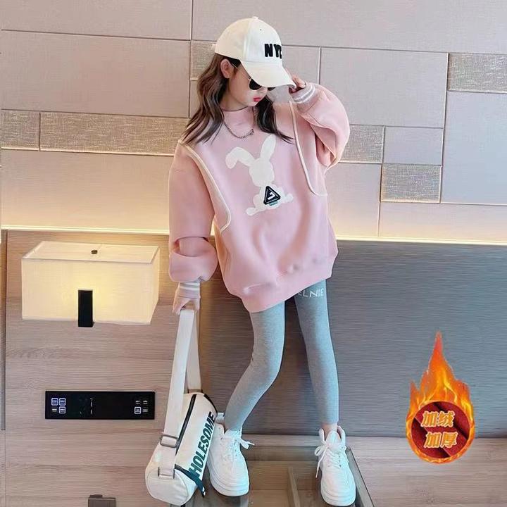 女童卫衣一体加绒加厚春秋外套中大童宽松休闲上衣时尚网红款外穿