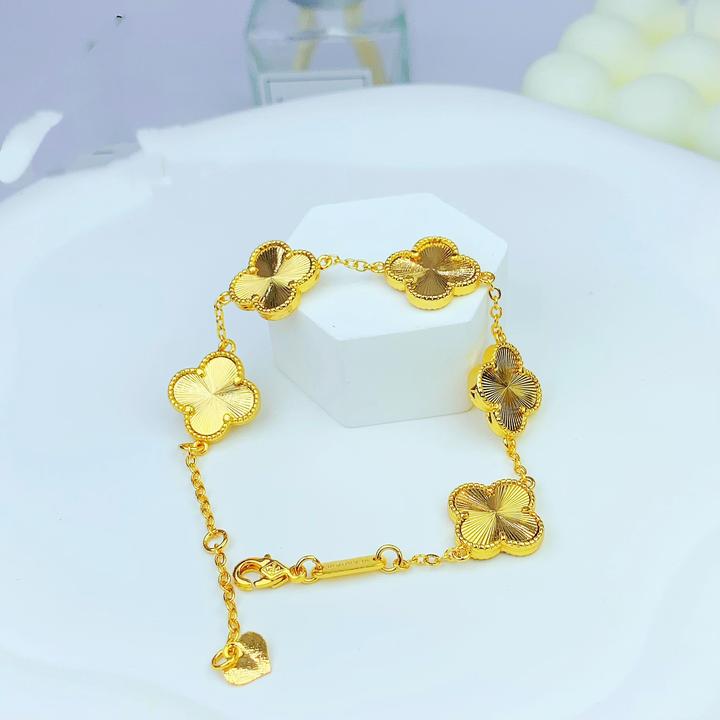 铜合金手链 铜合金10高保色四叶草五花铜镀金幸运草五花手链