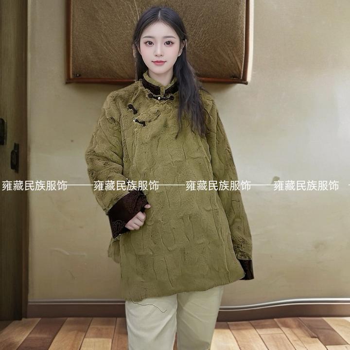 （特价处理）女士复合皮纯色加绒加厚简约百搭藏式棉衣秋冬最新款