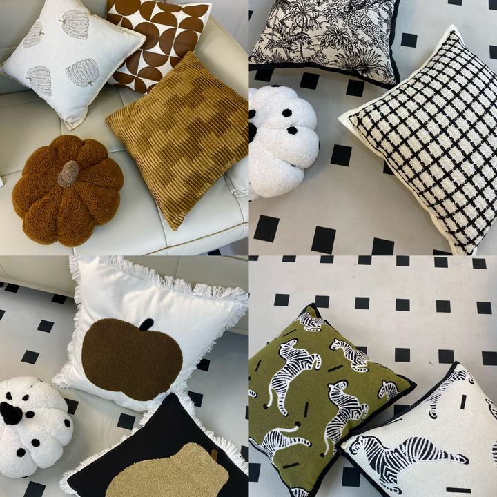 【黑色沙发】ins简约抱枕轻奢中古风沙发靠枕法式复古刺绣抱枕套