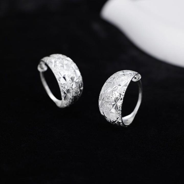 足银耳饰 足银999满天星耳环亮银色车花耳圈新中式耳扣国潮耳饰