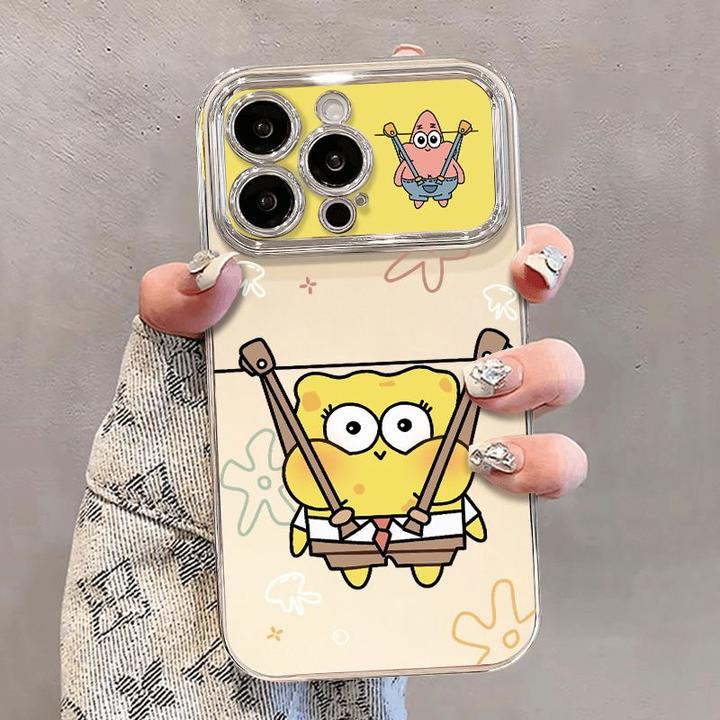 背带裤海绵宝宝适用苹果/华为/vivo/小米电镀大视窗ins防摔手机壳