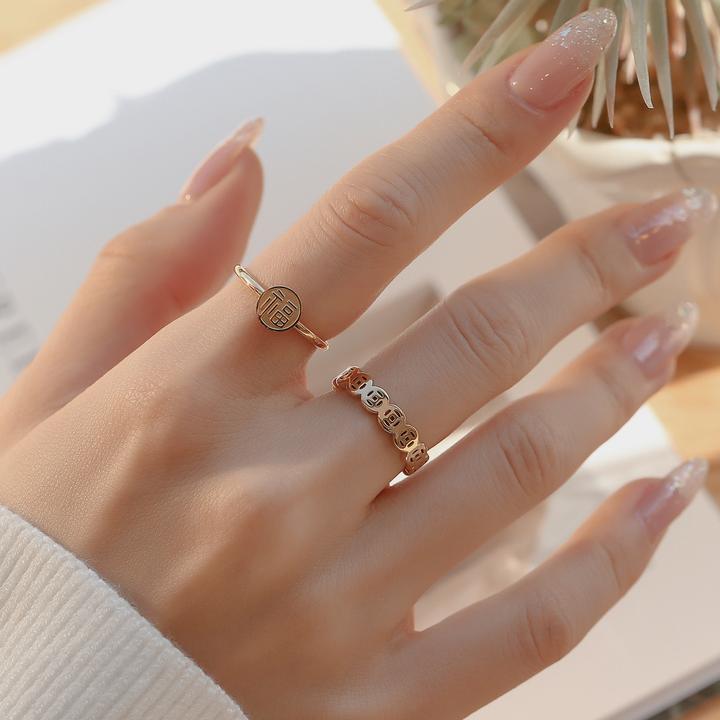 钛钢戒指 个性不掉色新款福字牌中国风转运钱币铜钱闺蜜情侣戒指