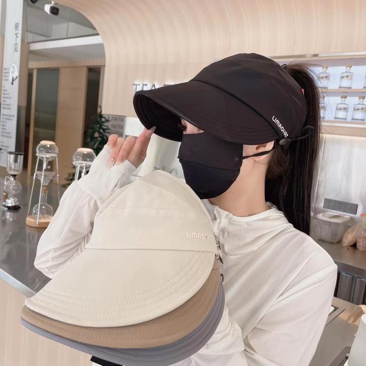速干空顶帽女款新款户外防晒鸭舌护颈夏季百搭可扎马尾遮阳帽护脖
