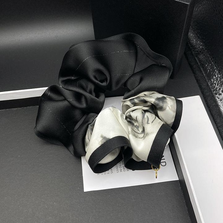 法式气质印花拼接大肠发圈高级感时尚简约缎面扎马尾发圈发绳发饰