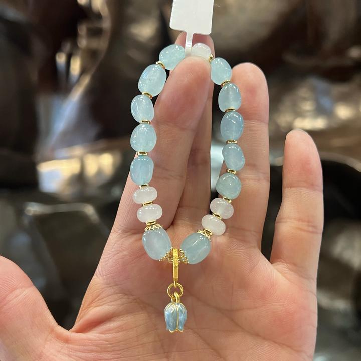 非金属仿水晶手链 异形海蓝色画釉郁金香手串