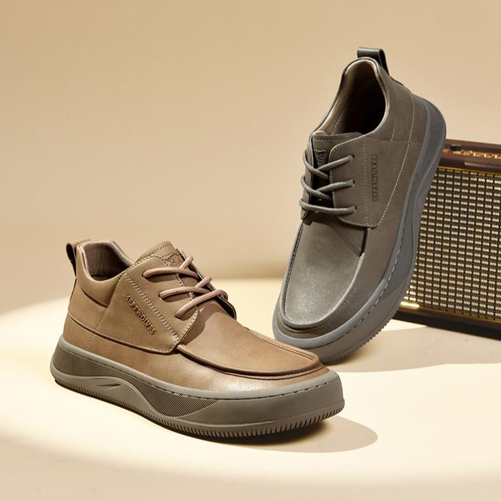 七匹狼中帮休闲鞋皮鞋男士舒适真皮复古厚底系带运动0717