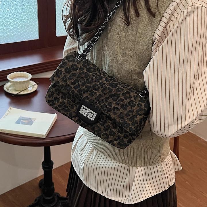 豹纹复古小包包女2024秋冬新款单肩腋下包时尚洋气链条斜挎小方包