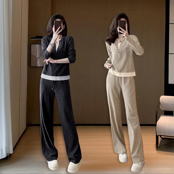 爆款早春新款糯米休闲时尚减龄套装假两件连帽时尚显瘦百春秋宽松