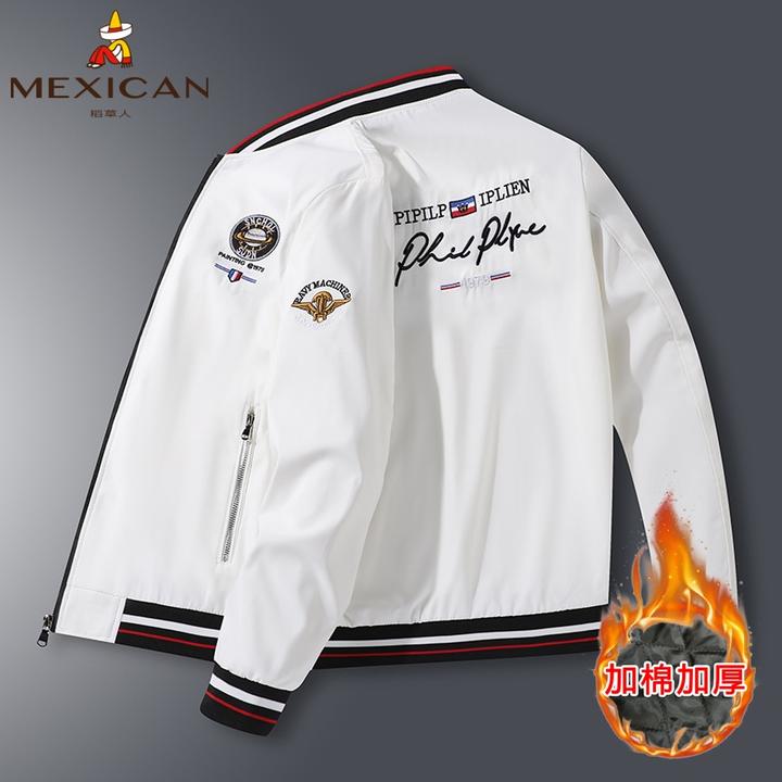 Mexican/稻草人春秋男士休闲修身时尚潮流ins刺绣棒球领夹克外套