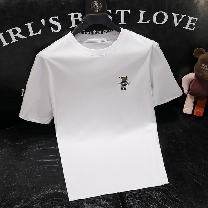 欧货夏季新款重磅卡通刺绣男士短袖T恤轻奢时尚圆领百搭半袖上衣