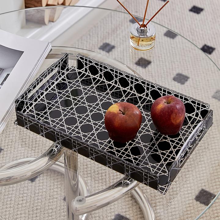 法式复古藤格纹托盘摆件亚克力家用客厅桌面精致轻奢高档收纳盘子