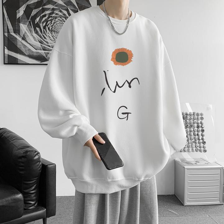 圆领卫衣男士春季新款港风印花宽松休闲打底衫美式潮牌青少年衣服