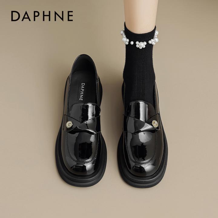 达芙妮黑色小皮鞋女2025新款秋季保暖棉鞋厚底单鞋加绒jk乐福鞋子