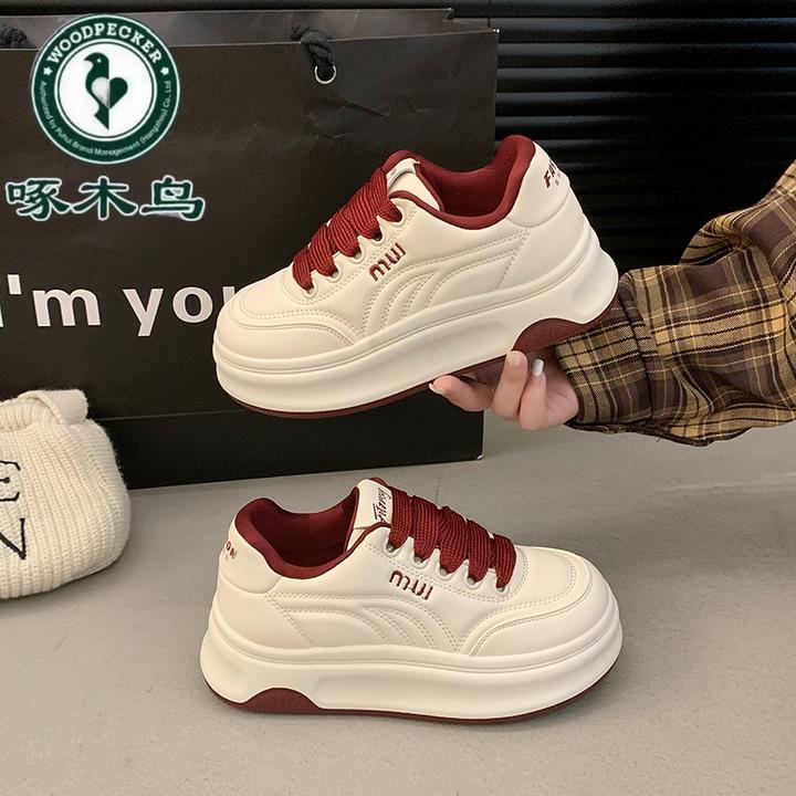啄木鸟厚底轻便小白鞋女2025春季新款百搭舒适增高运动板鞋休闲鞋