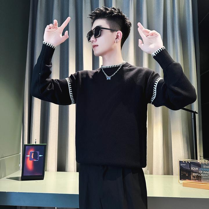 潮牌设计感毛衣男士加厚打底衫秋冬季长袖内搭上衣2024新款针织衫