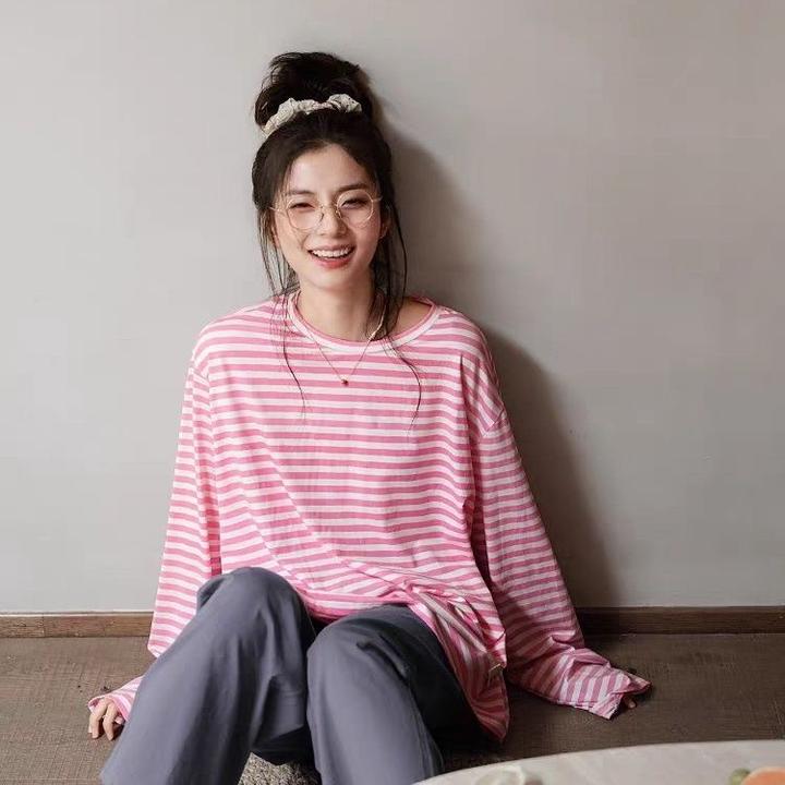 贝妍新款睡衣女春秋柔软长袖家居服时尚撞色显瘦套装