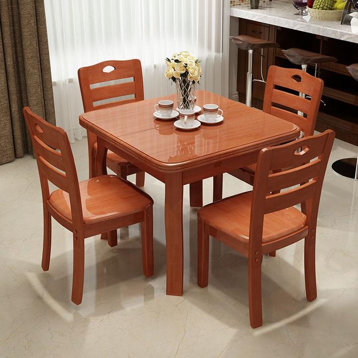 2024新款实木餐桌可伸缩拉伸四方折叠餐桌伸缩式可折叠桌子四方桌