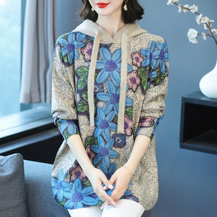 羊毛衫女士毛衣裙中长款针织打底衫大码长袖洋气时尚百搭连帽宽松