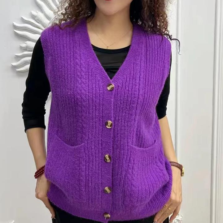 针织马夹宽松马甲中老年春秋时尚休闲百搭百搭女士纯色无袖