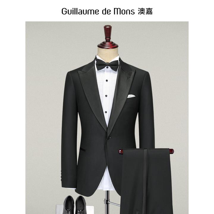 【澳嘉】西装男套装黑色羊毛西服外套正装主持塔士多新郎结婚礼服