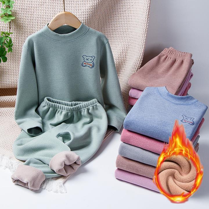 儿童加绒秋衣秋裤宝宝加厚保暖内衣套装男女孩中领宝宝冬季打底衫