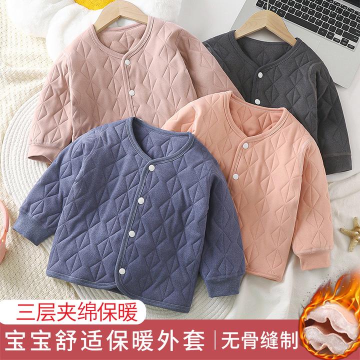 儿童夹棉保暖内搭德绒秋冬打底衫小学生加厚内胆棉服外穿对襟上衣