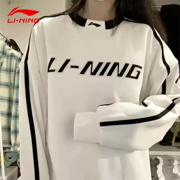 李宁套头卫衣男女同款春秋季新款白色运动宽松百搭针织休闲圆领女