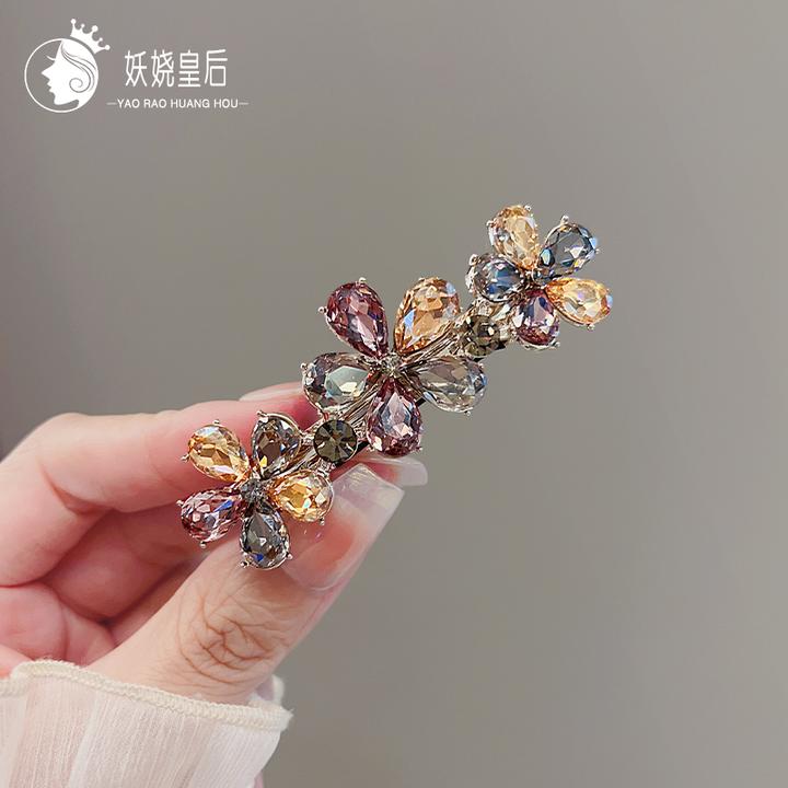气质女韩国高档水晶发卡妈妈款半扎发水钻头饰发夹子后脑勺弹簧夹