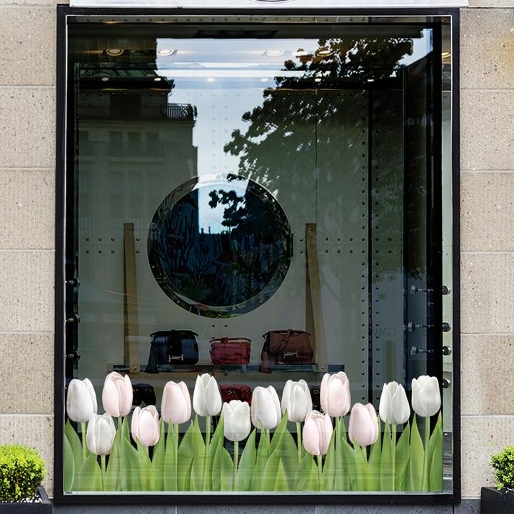 踢脚线玻璃贴商场店铺橱窗氛围装饰腰线墙贴纸郁金香花朵静电贴画