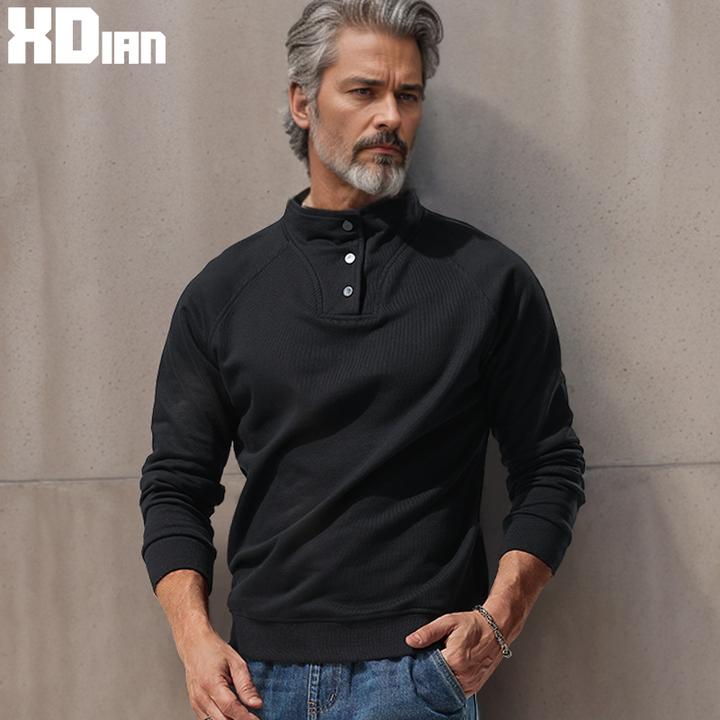 高领卫衣男款套头纯棉运动宽松立领复古秋冬季加厚亨利领长袖t恤