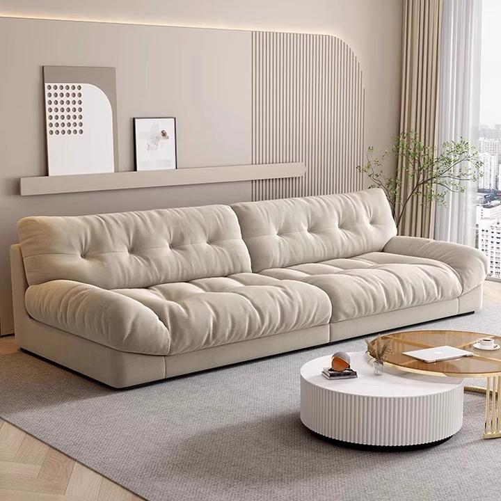 云朵沙发磨砂布现代简约客厅网红小户型直排四人位法式奶油风沙发