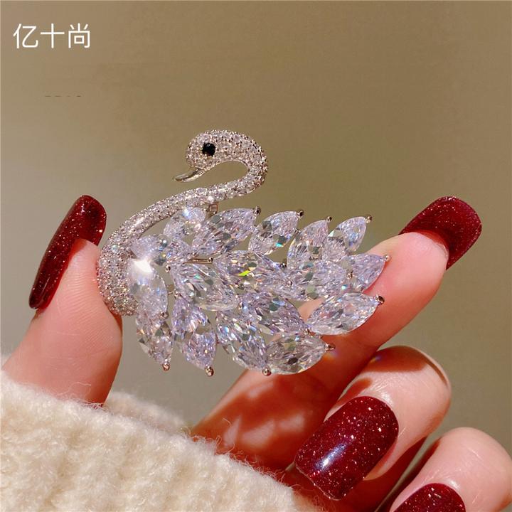 合金合成锆石胸针 亿十尚天鹅高档胸针耳钉项链时尚气质高贵优雅Y