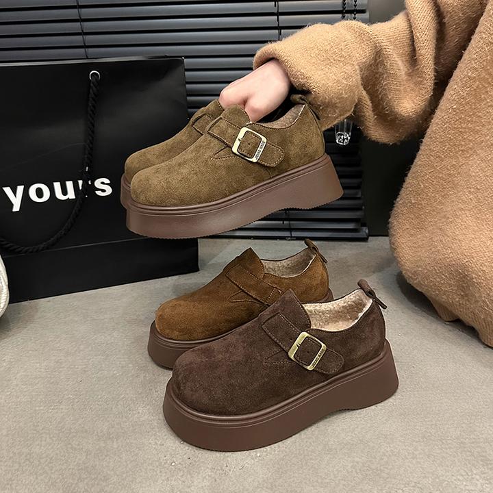 厚底勃肯鞋女2024年冬季新款一脚蹬加绒保暖棉鞋小个子增高乐福鞋