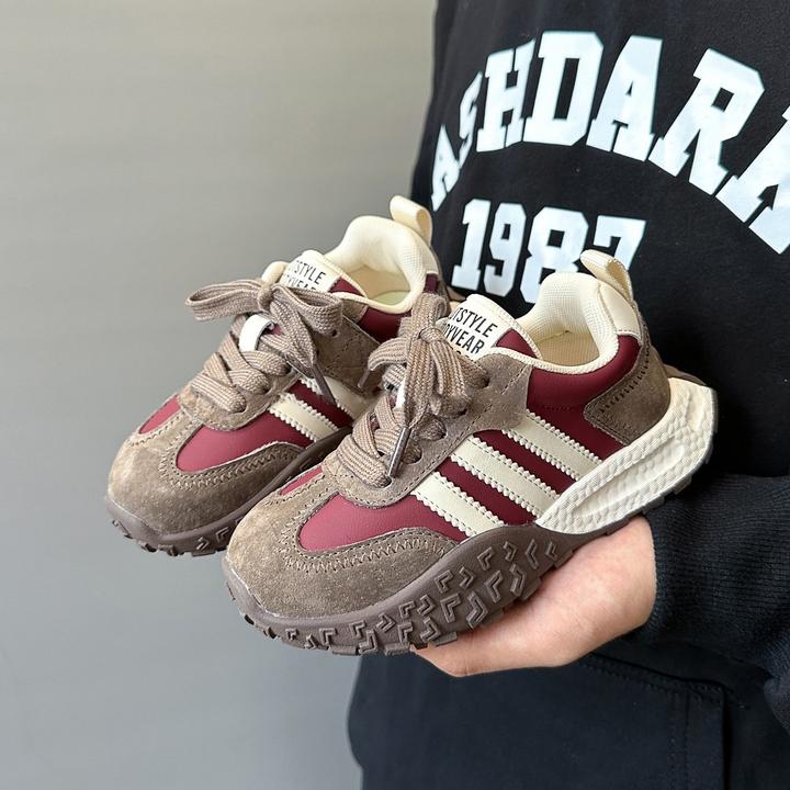 男童运动鞋2024复古阿甘鞋中大童皮面潮流时尚百搭休闲女童跑步鞋