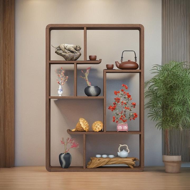 博古架落地式搁板展示架简约新中式实木墙上置物架上墙古董收纳架