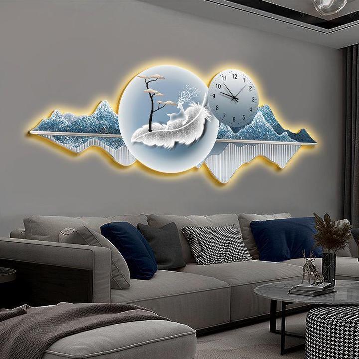 客厅装饰画钟表挂钟家用沙发背景墙壁led卧室挂画带时钟挂墙
