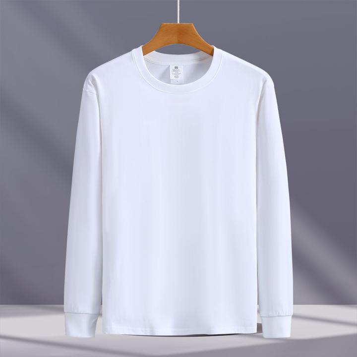 男士长袖t恤100纯棉秋冬季潮款圆领印花打底衫美式休闲T白色宽松