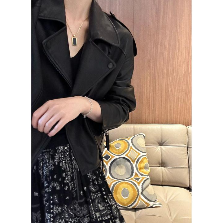 【Rumi时装】”机车皮衣“显瘦气质翻领拉链真皮羊皮皮衣外套6072wt