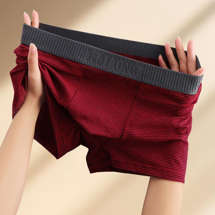 棉质男士内裤秋冬舒适透气青年平角新款条纹时尚潮流内裤男款