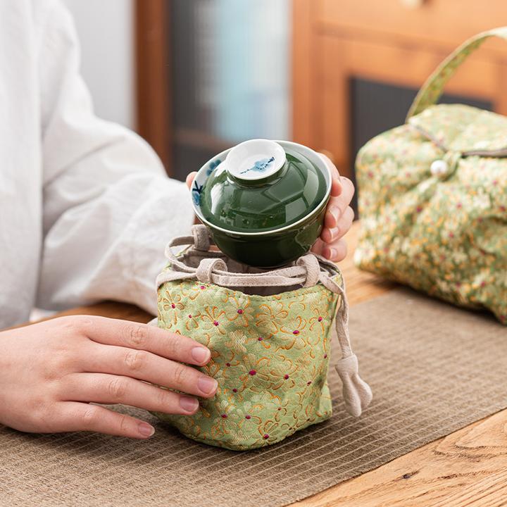 日式茶壶茶杯收纳袋包户外便携旅行茶具快客杯主人杯收纳袋布艺包