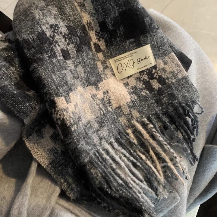 氛围感滴神~高品质秋冬格纹流苏保暖围巾男女情侣长款围脖披肩男