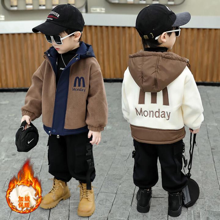 男童奥粒绒加绒夹棉外套秋冬款2024新款加厚小童深秋初冬儿童