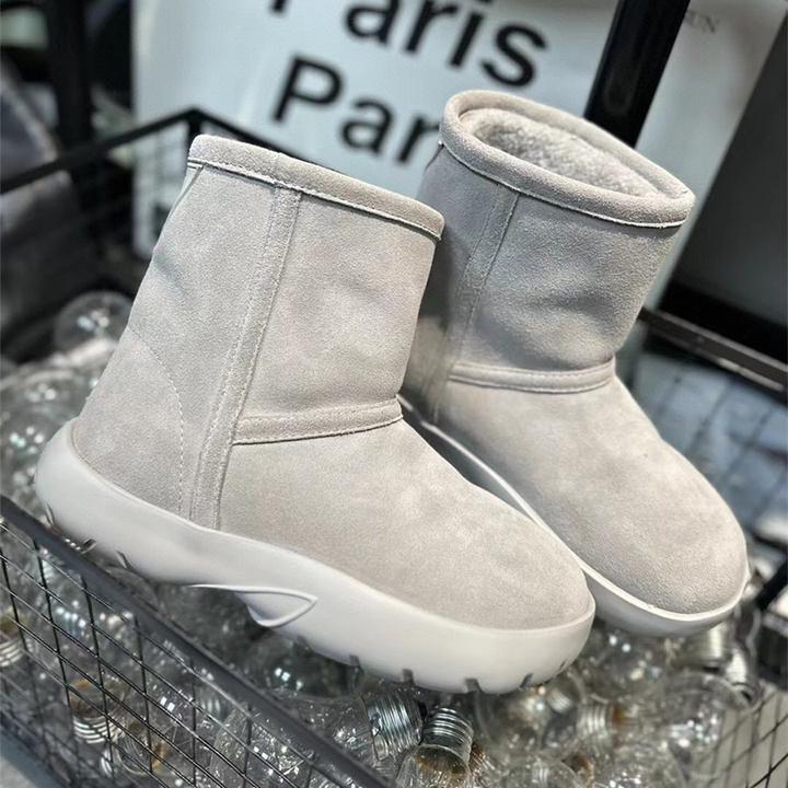雪地靴子2024年新款冬季灰白色加绒大头短靴保暖厚底百搭大棉鞋女