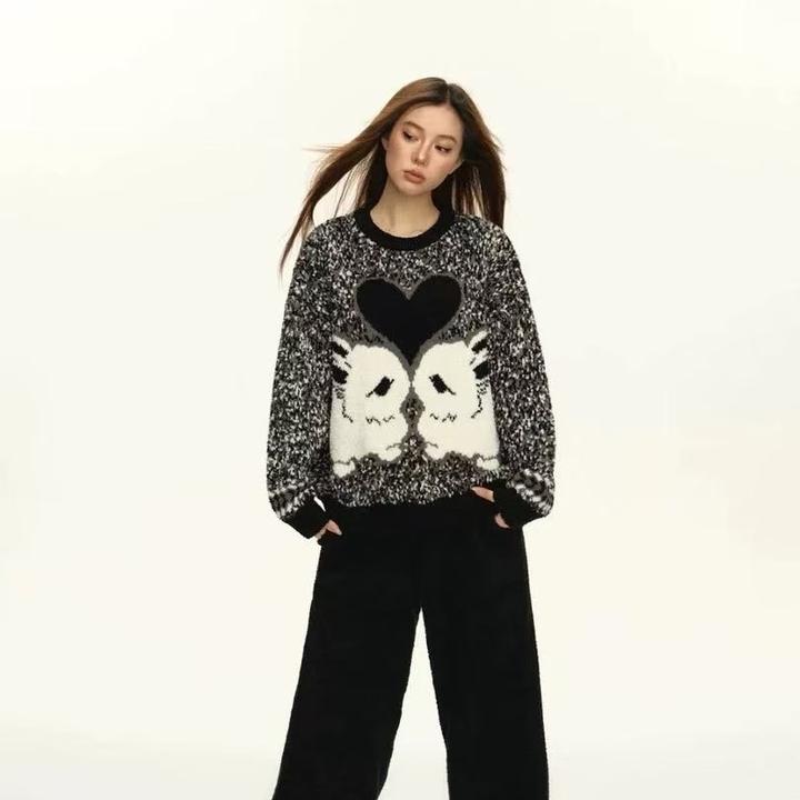 冬季圆领软绵绵半边绒小兔子图案可外穿保暖家居服套装舒适睡衣女