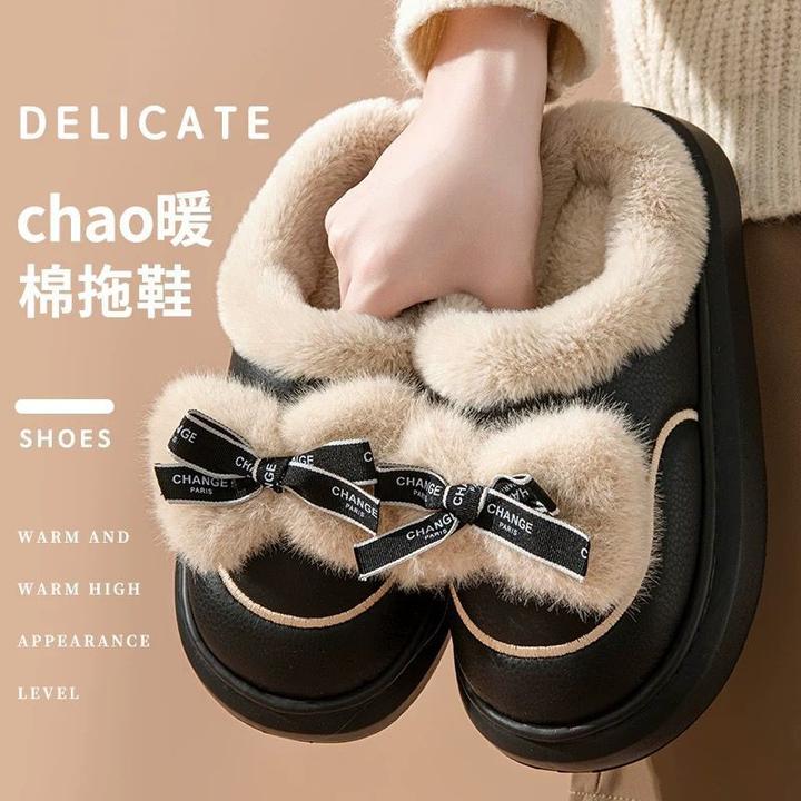 棉拖鞋冬季2024新款女士居家包跟月子鞋厚保暖防滑雪地靴加绒外穿