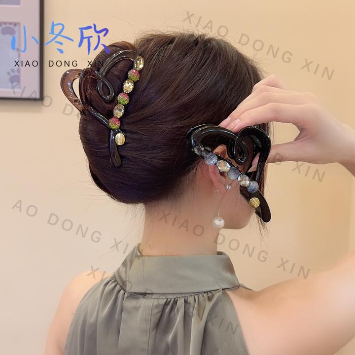春夏新款猫猫石洋气百搭大抓夹时尚气质网红优雅法式鲨鱼夹发饰女